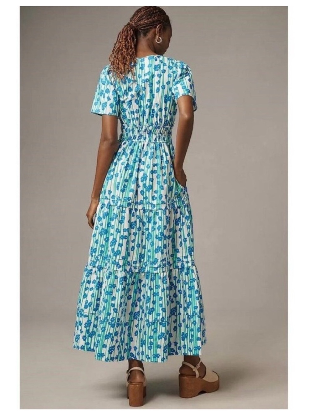 Anthropologie Somerset Blue Green Floral Maxi Dress NWOT Size L - Picture 2 of 8
